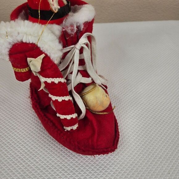 Vintage Mid Century Santa Red Felt Boot Decoration Christmas Kitsch 10" - Picture 5 of 7